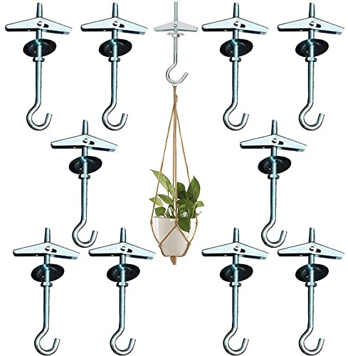 Wandbefestigung Haken, 10 PCS Hakendübel Decke, Mit Haken Deckenhaken Set, Bodenplatte Haken, Schraubhaken M5, Deckenhaken für Pflanzen Rigipsdecke Hängedekorationen, Haken Federklapp