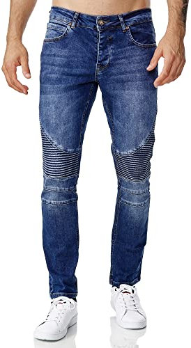 Tazzio Jeans Herren Slim Fit Biker Destroyed Look Stretch Jeanshose Hose Denim 16517 (38W/32L, Blau)