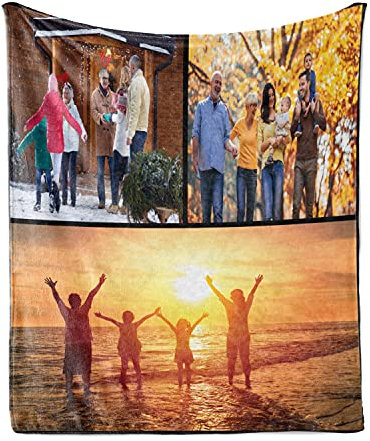 Geschenkelampe Fotodecke 150x200 mit eigenem Foto - Bedruckte Kuscheldecke - personalisiertes Fotogeschenk für Weihnachten - Decke mit Collage (3 Photos, 200 x 150 cm)