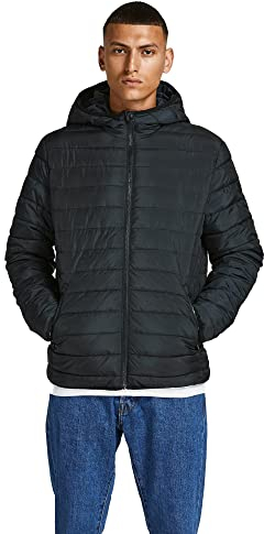 JACK & JONES Mens Quilted Puffer Jacket, Hooded, Padded, Full Zip