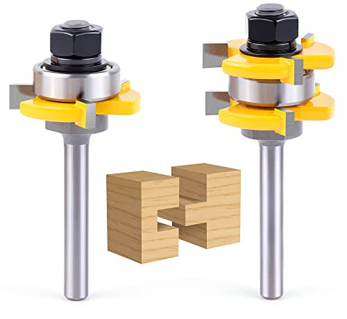 Tongue and Groove Router Bit Set,Newdeli 1/4 Inch Shank Tongue and Groove Router Bit 3/4 Stock 3 Teeth T Shape Wood Milling Cutter Woodworking Tool for Doors, Drawers, Shelves & More