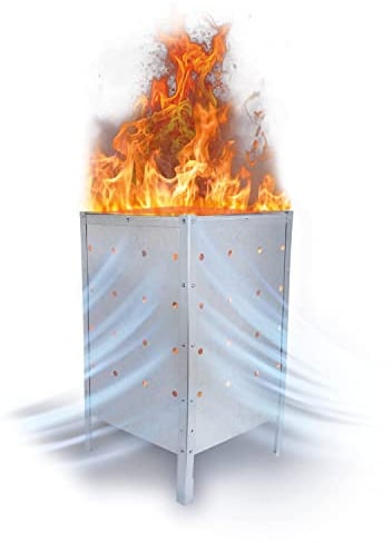 Marabuut Garden Waste Incinerator - Large 29 x 16 Square Galvanized Burn Barrel Trash Can - Used to Burn Yard Debris, Wood, Leaves, and Cardboard - Complete with Assembly Tools