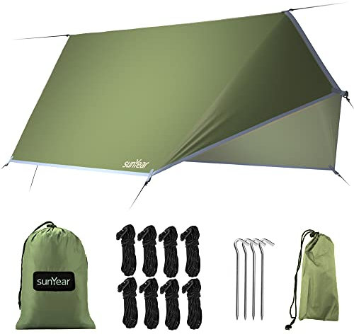Sunyear Hammock Tent-Camping Tarp-Hammock Rain Fly,Lightweight&Waterproof Hammock Tarp,Small Door Design-Easy Setup-Backpacking Hiking Camping Gear