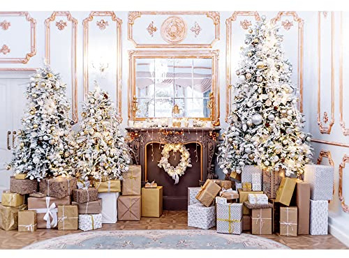 Aoihrraan 3x2,5m Navidad Sala Estar Telón De Fondo Chimenea Árbol Navidad Brillantina Guirnalda Oro Regalos Blanco Retro Muralla Europea Fotografía Familia Niñas Niños Retrato Estudio Fotográfico
