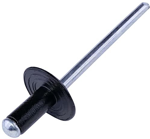 AERZETIX - C57091 - Set di 50 Rivetti ciechi standard Ø4x12mm con flangia piatta larga 12mm - in acciaio/alluminio - rivetto pop - rivetto a rottura stelo - colore nero RAL 9005