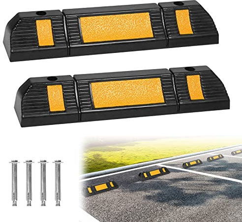 VA-Cerulean 2x Radstopper Parkbegrenzung Gummi Parkplatzbegrenzung für Garage Parkplätze 60x12x10cm Parkstopper Garagenstopper mit Reflexionsstreifen Rad Halt Stopper für Anfahrschutz