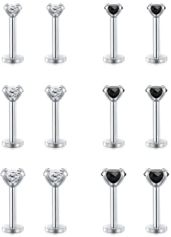 JFORYOU 16G Lippenpiercing Stecker Innengewinde CZ Chirurgenstahl Tragus Helix Knorpel Ohrringe Labret Ohrstecker Piercing Schmuck für Damen Herren-8 MM Stablänge