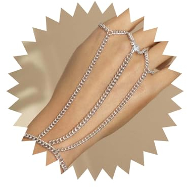 Inilbran Punk Layered Fingerring Armband Silber Panzerkette Handgelenk Armband Armband Vintage CZ Kristall Slave Armband Handkette Armband Schmuck für Frauen und Mädchen