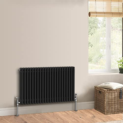 Warmehaus Cast Iron Style Black 3 Column Horizontal Radiator 600 x 1012mm | Perfect for Bathrooms Kitchen Living Room, Traditional Radiators, Designer Wall Mounted Column Radiator, Durable