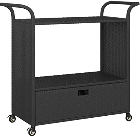 vidaXL Barwagen mit Schublade Schwarz 100x45x97 cm Poly Rattan