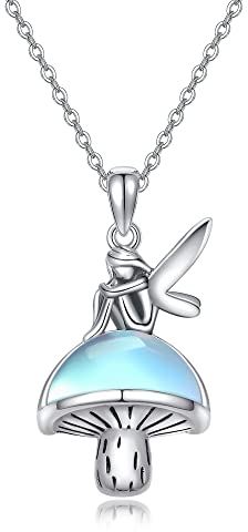 VENACOLY Elfen Kette 925 Sterling Silber Mondstein Pilz Elf Anhänger Halskette Elfen Schmuck Geschenk für Damen