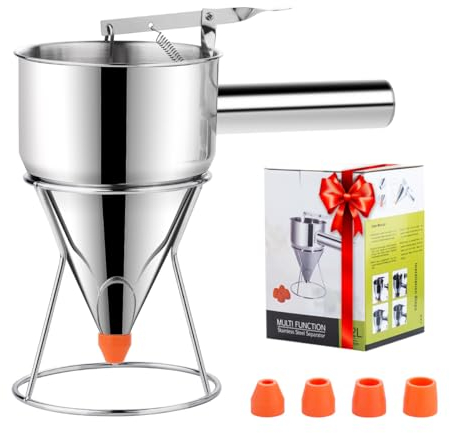 Distributeur de pâte à crêpes, entonnoir multi-calibres en acier inoxydable avec support, idéal pour crêpes, cupcakes ou autres pâtisseries