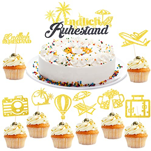 HOWAF 25 Ruhestand Deko Cake Topper für Kuchen und Cupcakes - Endlich Ruhestand und Rente Deko für Geschenke und Abschied