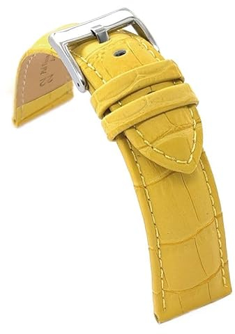 diloy Sportliches gepolstertes Uhrenarmband Rindsleder Krokoprägung quadratisch – Größen 14mm 16mm 18mm 20mm 22mm 24mm 26mm 28mm 30mm – Elegant und widerstandsfähig 368 Gelb 24mm