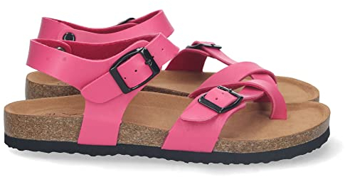 shoes&blues.es 73178 Sandalia Plana para Mujer, Comoda, Estilo Bio, con Palas Cruzadas de Esclava, y Cierre de Hebilla Fucsia Talla 39