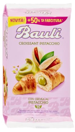 Bauli Croissant Pistacchio Cornetti con Crema al Pistacchio con Extra Farcitura 5 Monoporzioni 250g
