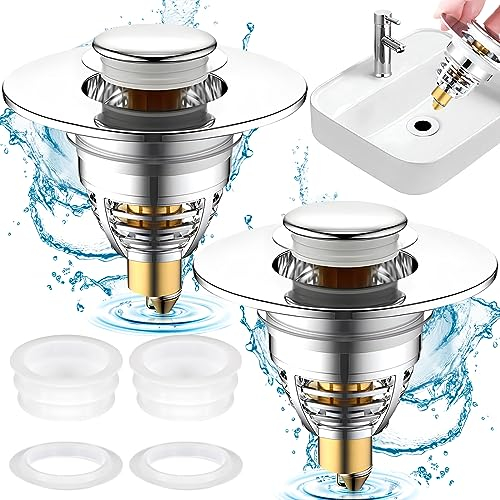 Bonde de Lavabo Universel Pop Up,Amzeeniu 2 Pièces Bouchon evier Cuisine 4 Joints Filtre Anti-Clogging,Bouchon Baignoire Entre Salle de Bain Cuisine lavabo Accessoire de vidage (34-42mm)