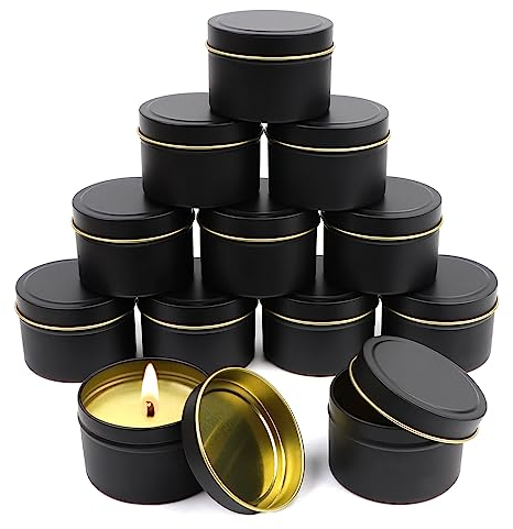 Lot de 12 Contenants de Bougie, 120ml Pot a Bougie Vide Metal avec Couvercle Boîtes à Bougies, Fournitures de Fabrication de Bougies de Bricolage Rangement pour Thé, Bonbons, Bougie