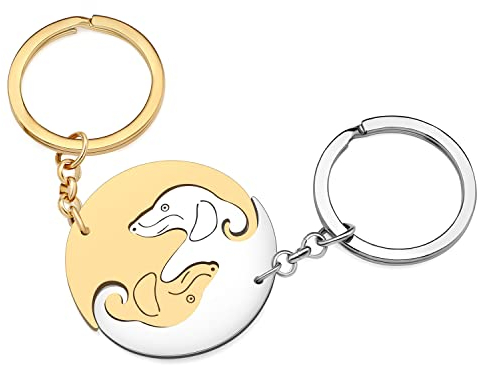 RAIDIN Valentinstag Geschenke für ihn ihr süße Dackel Hund 2pcs Paar Schlüsselanhänger Welpe Schlüsselring für Freund Freundin (Gold-146 Dackel)