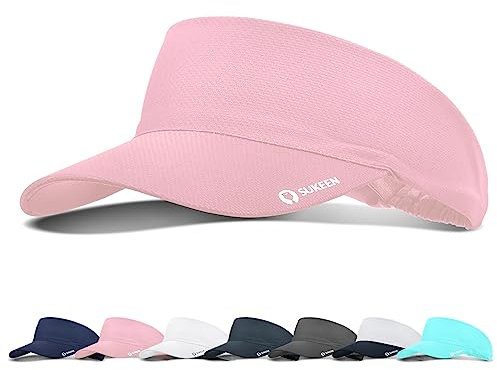 Sukeen Sun Visor Cap, Cooling Stretchy Visor with Sweatband Adjustable Baseball Cap Sun Protection Unisex Cool Visor Hat Instant Cooling Vizor Cap for Golf Tennis(55-60cm) Pink