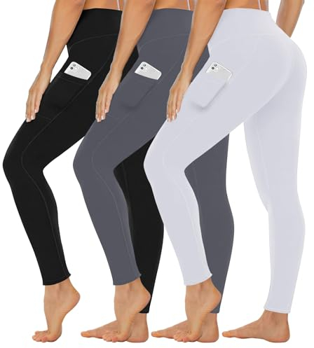 Gayhay 3er Pack Leggings Damen High Waist Sportleggings Blickdicht Sporthose für Sport Yoga Gym(Schwarz/Dunkelgrau/Weiß-T,XXL)