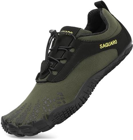 SAGUARO Barfuss Schuhe Damen Barfußschuhe Herren Zehenschuhe rutschfest Atmungsaktive Barefoot Shoes Indoor & Outdoor Barfussschuhe mit Breiter Zehenbox & Zero Drop Solhe, Armeegrün, 40 EU
