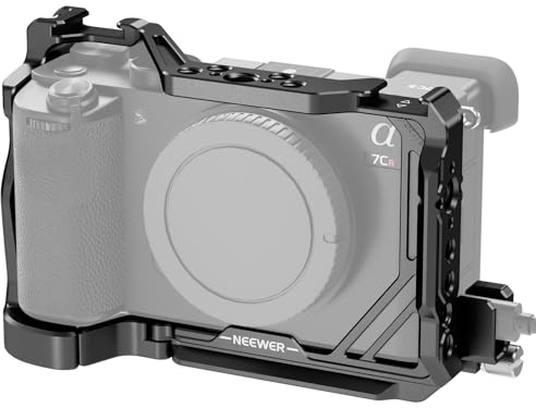 NEEWER Jaula Cámara para Sony A7C II A7CR,Vídeo Rig Aluminio con Base QR Tipo Arca Antideslizante Compatible con dji RS Gimbal,HDMI Cable Clamp,NATO Rail,Zapata Fría 3/8 ARRI 1/4 Rosca,CA050 Negro