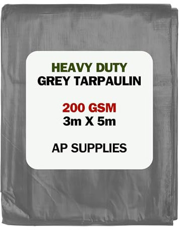 Grey Tarpaulin - 200gsm Thick - Waterproof, Weatherproof, Frost-Resistant, UV Protection, Universal, Multipurpose, Groundsheet, Camping, Boating, Hiking, Heavy Duty Sheet (3m x 5m)