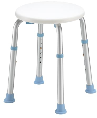 HEAO Tabouret de douche rond pour douche intérieure, hauteur réglable, charge maximale 136 kg, avec embouts en caoutchouc antidérapants, chaise de douche pour personnes âgées, handicapés