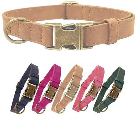 THAIN Soft Leather Dog Collar, Heavy Duty Metal Buckle Padded Dog Collar Quick Release, Adjustable Pet Collar for Small Medium Large Dogs Breeds (Brown, S)
