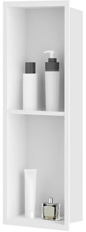 sunrik Nicho de Ducha,Estante de Ducha Empotrado de Acero Inoxidable,Nicho de Pared de Ducha Empotrable en Azulejos，Estantes de Baño Nicho de Doble Capa 60x20x10cm,Blanco Mate
