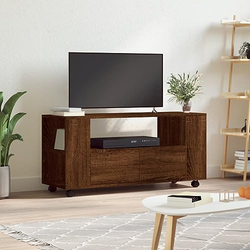 Gecheer TV Schrank mit Rollen Lowboard Fernsehschrank Fernsehtisch TV Möbel Tisch Board HiFi-Schrank Braune Eiche 102x34,5x43 cm Holzwerkstoff
