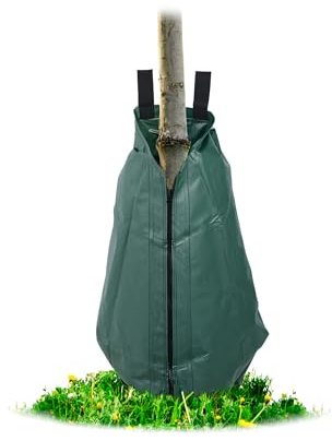 Relaxdays 75 litros Bolsa de Riego para Árboles, 75 L, Saco Irrigación por Goteo, hasta 8 Horas, Irrigador, Resistencia UV, Verde, 87 x 91 cm