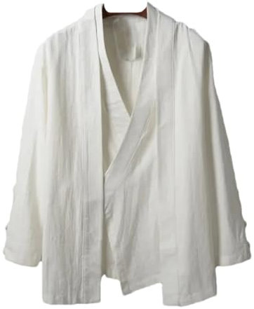 Cardigan Hanfu en lin de style chinois pour hommes, chemises kung fu, vestes kimono, manteaux, robe orientale, vêtements, blanc, XL