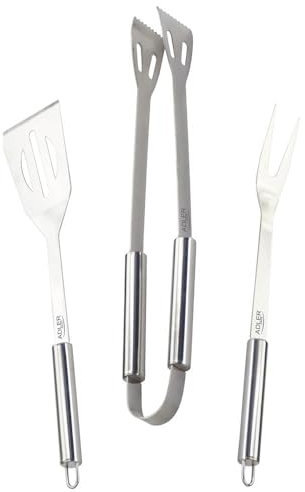 Adler AD 6728 Grillbesteck-Set, Pfannenwender, Grillgabel und Grillzange aus Edelstahl