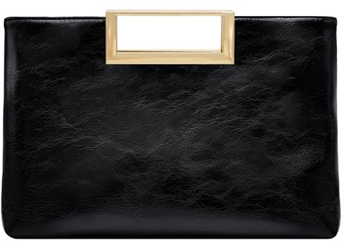 Milisente Women's Leather Clutch Bag Wedding Envelope Evening Bags For Formal Party With Handle(Black)