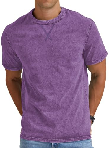 NITAGUT Maglietta da uomo in cotone, girocollo, a maniche corte, vintage, casual, slim fit, estiva, Lilla, XXL