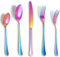 Andibro Juego de 5 cubiertos con diseño de arco iris, de acero inoxidable, con cuchillos, tenedores y cucharas, mango redondo, cubiertos de viaje para fiestas, casa, lavavajillas