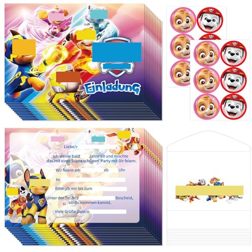 Zoriwn 12 Set Einladungskarten Kindergeburtstag Junge Mädchen Partyeinladungen für Kindergeburtstag Einladungskarten Dog Einladung Kindergeburtstag