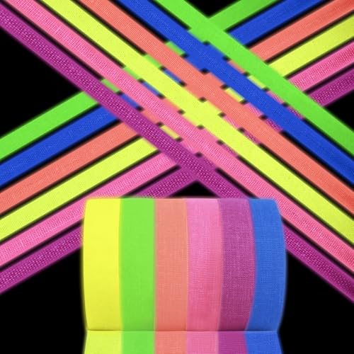 6 Rollen Neon Klebeband, Fluoreszierendes UV Schwarzlicht Tape Set (5m x 15mm), Fluoreszierendes Klebeband für Schwarzlicht Party Deko, Karneval Kostüme und Handwerk, Gewebeband Rückstandslos