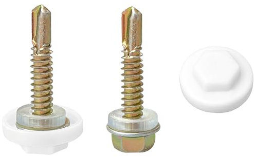 60 PCS Hex Head Self Drilling Screws with Plastic Caps, Zinc-Plated Self Tapping Screws for Securing Corrugated Metal or PVC Roof Panels (M4.8 * 30mm)
