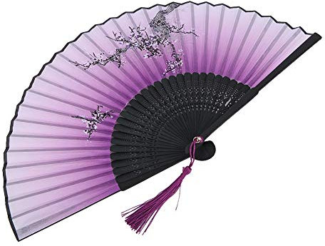 Akozon Elegante Ventaglio Pieghevole in Viola per Matrimoni, Feste, Oggetti di Scena per la Danza, Decorazioni per la Casa e L'Ufficio (Viola)