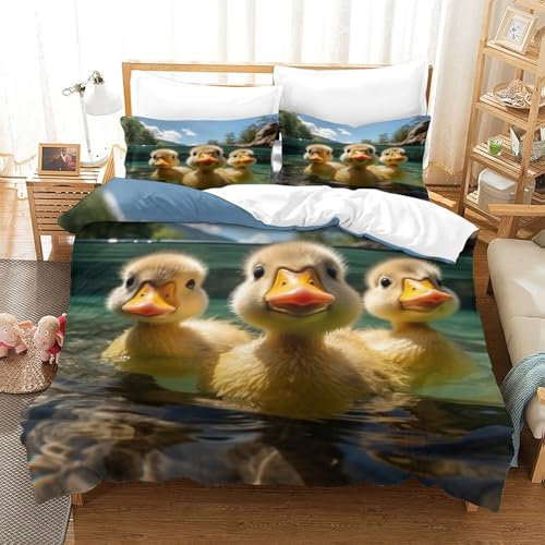 GUYDZOOM Ruddy Ente Bettbezug Set Bettwäsche Set Kinderbettwäsche Reißverschluss Mit Kissenbezug Betten Set Für Jungen Und Mädchen, Kinder Single(140x200cm)