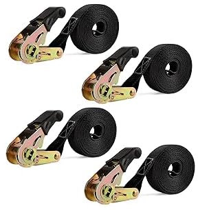 IAZZCO 6M x 25MM Ratchet Straps Heavy Duty: Tie Downs Straps with Cam Buckle for Motorcycles, Car, Trailer, Household (4PCS/Black)