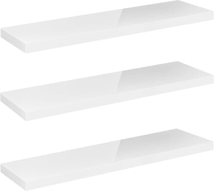 eSituro Wandregal 3er Set, Regal Wand weiß Hochglanz, Hängeregal, Schweberegal, Regalbrett Bücherregal zum Aufhängen, Wandboard für Wohnzimmer Küche Arbeitszimmer Badezimmer, 90x22.9x3.8 cm