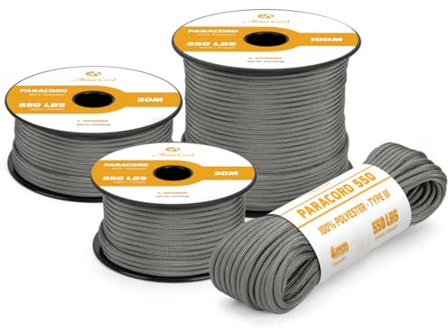 Abma Cord Paracord 4mm 15m Schnur Typ III Paracord 550 Seil 7 Kern für Outdoor, Camping, Survival, Basteln, Armband - Max. 250kg - Kohlengrau