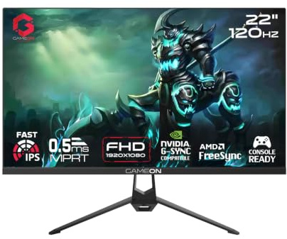 GAMEON 22 Inch Gaming & Office Monitor Full HD 1080p, 120Hz Fast IPS Display, 0.5ms MPRT, HDMI 2.1, Adaptive Sync, Built-in Speakers, VESA Mount, PS5, PC & Workstation Compatible