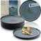 Sänger Manila | Teller Set 6 Personen, Steingut Geschirr Set 6 tlg, Speiseteller Essteller Dinner Set kratzfest, Plates Set spülmaschinenfest, Speise Teller blau mit schwarzem Rand |VALUE COLLECTION