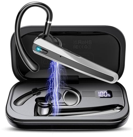 Atheewon Bluetooth Headset V5.3, Wireless Headset with ENC Noise Canceling Mic, 120Hrs Talk Single-Ear Bluetooth Earpiece, LED Display, IP7 Waterproof Hand-Free Earphone for Business/Trucker/Driver