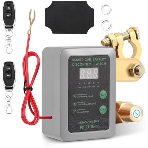 Batterie Trennschalter 12V,Drahtloser Drahtloser Ferngesteuerter Auto Trennschalter,Smart Batterie Kill Switch Anti-Diebstahl,Automatischer Ausschalter,Trennrelais für Auto,RV,ATV,LKW,Boot(Grau)